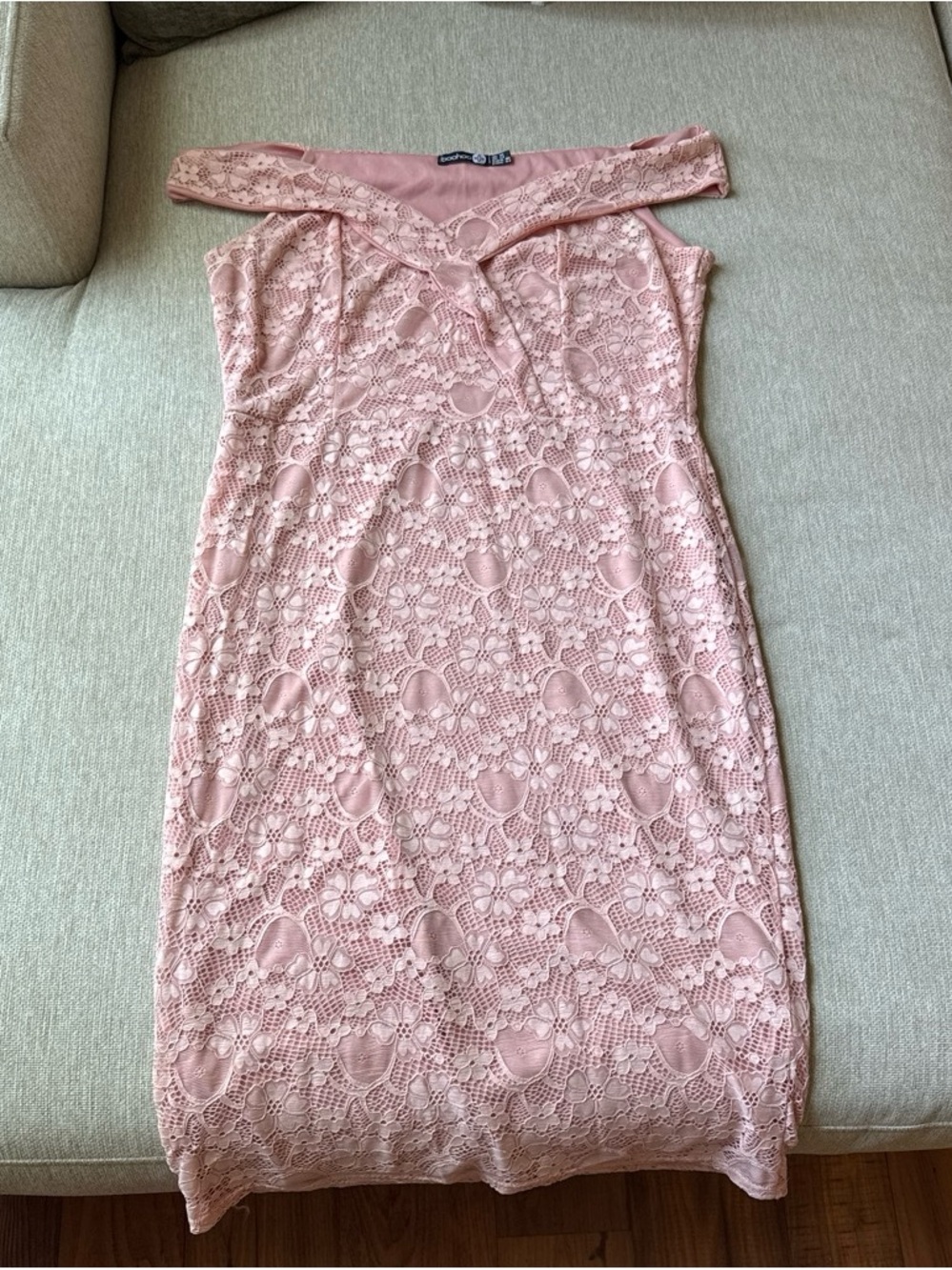 Boohoo One-Shoulder Lace Dress in Blush Pink
